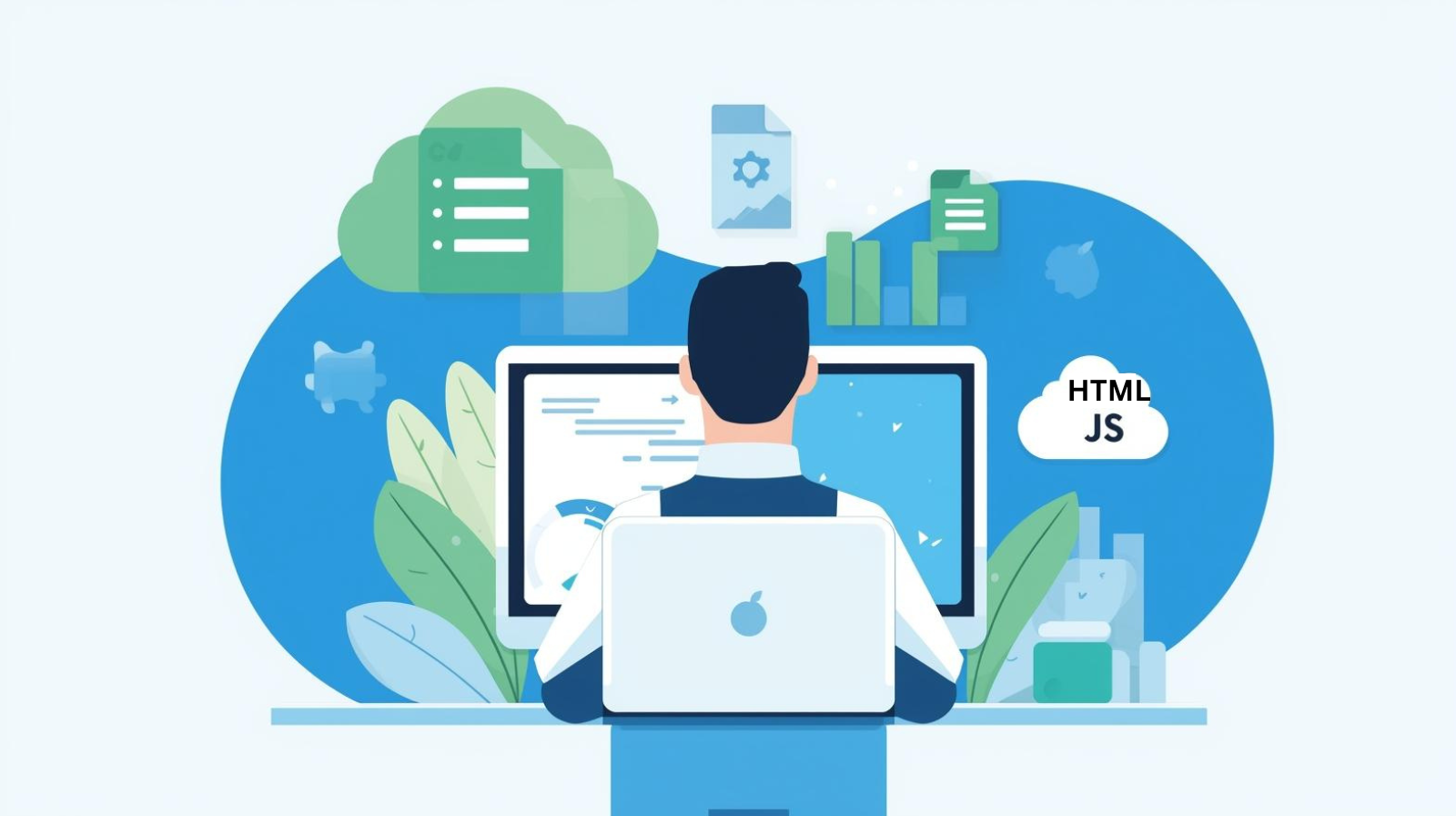Digital illustration of a marketer optimizing website speed with CDN, caching, compressed images, and clean code for better SEO and revenue growth