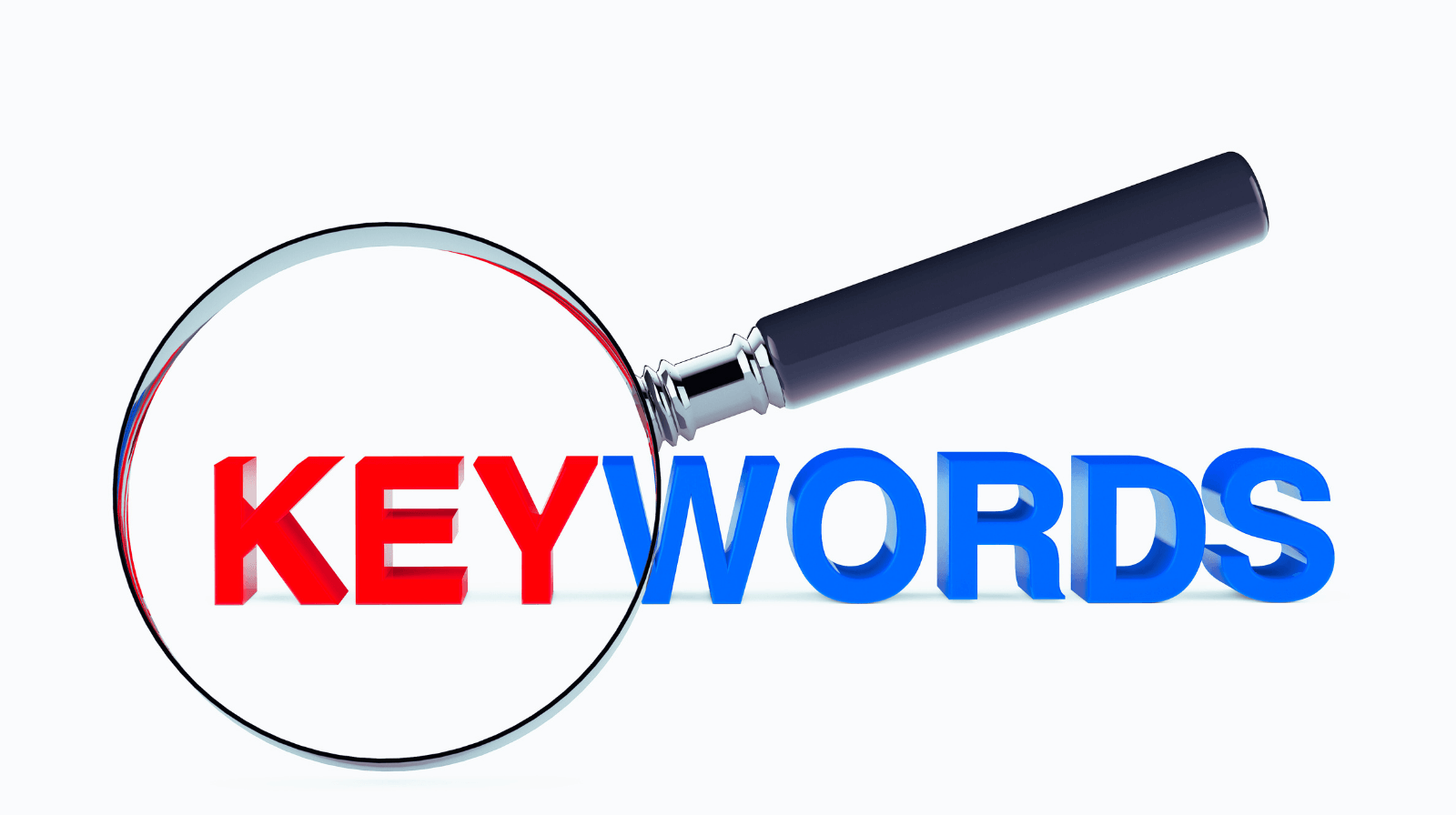 Keyword research concept. Magnifying glass with 'Keyword' text.